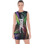 Abstract Psychedelic Lace Up Front Bodycon Dress