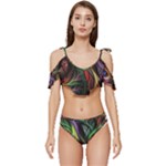 Abstract Psychedelic Ruffle Edge Tie Up Bikini Set	