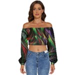 Abstract Psychedelic Long Sleeve Crinkled Weave Crop Top