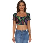 Abstract Psychedelic Short Sleeve Square Neckline Crop Top 