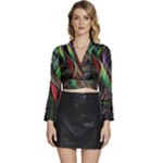 Abstract Psychedelic Long Sleeve Tie Back Satin Wrap Top