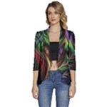 Abstract Psychedelic Women s 3/4 Sleeve Ruffle Edge Open Front Jacket