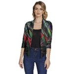 Abstract Psychedelic Women s Draped Front 3/4 Sleeve Shawl Collar Jacket