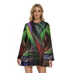 Abstract Psychedelic Round Neck Long Sleeve Bohemian Style Chiffon Mini Dress