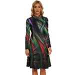 Abstract Psychedelic Long Sleeve Shirt Collar A-Line Dress