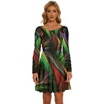 Abstract Psychedelic Long Sleeve Wide Neck Velvet Dress