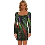 Abstract Psychedelic Long Sleeve Square Neck Bodycon Velvet Dress