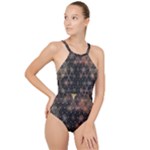 Abstract Psychedelic Geometry Andy Gilmore Sacred High Neck One Piece Swimsuit