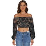 Abstract Psychedelic Geometry Andy Gilmore Sacred Long Sleeve Crinkled Weave Crop Top