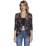 Abstract Psychedelic Geometry Andy Gilmore Sacred Women s 3/4 Sleeve Ruffle Edge Open Front Jacket