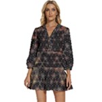 Abstract Psychedelic Geometry Andy Gilmore Sacred V-Neck Placket Mini Dress