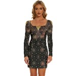 Abstract Psychedelic Geometry Andy Gilmore Sacred Long Sleeve Square Neck Bodycon Velvet Dress