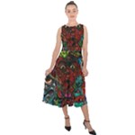 Somewhere Near Oblivion Nightmares Acid Colors Psychedelic Midi Tie-Back Chiffon Dress
