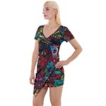 Somewhere Near Oblivion Nightmares Acid Colors Psychedelic Short Sleeve Asymmetric Mini Dress