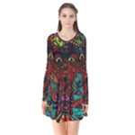 Somewhere Near Oblivion Nightmares Acid Colors Psychedelic Long Sleeve V-neck Flare Dress