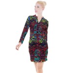 Somewhere Near Oblivion Nightmares Acid Colors Psychedelic Button Long Sleeve Dress