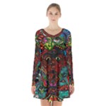 Somewhere Near Oblivion Nightmares Acid Colors Psychedelic Long Sleeve Velvet V-neck Dress