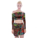 Somewhere Near Oblivion Nightmares Acid Colors Psychedelic Off Shoulder Top with Mini Skirt Set