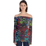 Somewhere Near Oblivion Nightmares Acid Colors Psychedelic Off Shoulder Long Sleeve Top