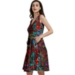Somewhere Near Oblivion Nightmares Acid Colors Psychedelic Sleeveless V-Neck Skater Dress with Pockets