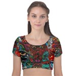 Somewhere Near Oblivion Nightmares Acid Colors Psychedelic Velvet Short Sleeve Crop Top 