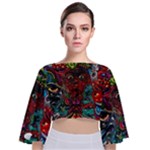 Somewhere Near Oblivion Nightmares Acid Colors Psychedelic Tie Back Butterfly Sleeve Chiffon Top