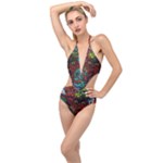 Somewhere Near Oblivion Nightmares Acid Colors Psychedelic Plunging Cut Out Swimsuit