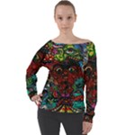 Somewhere Near Oblivion Nightmares Acid Colors Psychedelic Off Shoulder Long Sleeve Velour Top