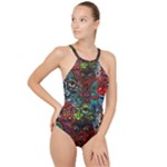 Somewhere Near Oblivion Nightmares Acid Colors Psychedelic High Neck One Piece Swimsuit