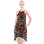 Somewhere Near Oblivion Nightmares Acid Colors Psychedelic High-Low Halter Chiffon Dress 