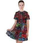 Somewhere Near Oblivion Nightmares Acid Colors Psychedelic Short Sleeve Shoulder Cut Out Dress 