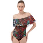 Somewhere Near Oblivion Nightmares Acid Colors Psychedelic Off Shoulder Velour Bodysuit 