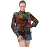 Somewhere Near Oblivion Nightmares Acid Colors Psychedelic High Neck Long Sleeve Chiffon Top