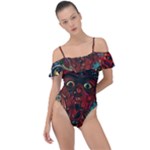 Somewhere Near Oblivion Nightmares Acid Colors Psychedelic Frill Detail One Piece Swimsuit