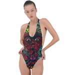 Somewhere Near Oblivion Nightmares Acid Colors Psychedelic Backless Halter One Piece Swimsuit