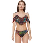 Somewhere Near Oblivion Nightmares Acid Colors Psychedelic Ruffle Edge Tie Up Bikini Set	