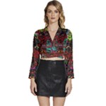 Somewhere Near Oblivion Nightmares Acid Colors Psychedelic Long Sleeve Tie Back Satin Wrap Top
