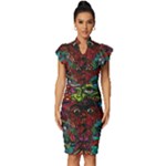 Somewhere Near Oblivion Nightmares Acid Colors Psychedelic Vintage Frill Sleeve V-Neck Bodycon Dress