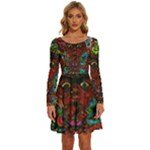 Somewhere Near Oblivion Nightmares Acid Colors Psychedelic Long Sleeve Wide Neck Velvet Dress
