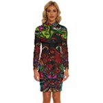 Somewhere Near Oblivion Nightmares Acid Colors Psychedelic Long Sleeve Shirt Collar Bodycon Dress