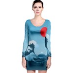 Minimalism Great Wave Off Kanagawa Long Sleeve Bodycon Dress