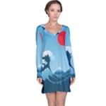 Minimalism Great Wave Off Kanagawa Long Sleeve Nightdress