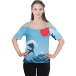 Minimalism Great Wave Off Kanagawa Cutout Shoulder T-Shirt