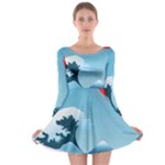 Minimalism Great Wave Off Kanagawa Long Sleeve Skater Dress