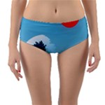 Minimalism Great Wave Off Kanagawa Reversible Mid-Waist Bikini Bottoms
