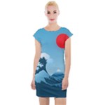 Minimalism Great Wave Off Kanagawa Cap Sleeve Bodycon Dress