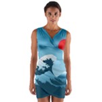 Minimalism Great Wave Off Kanagawa Wrap Front Bodycon Dress