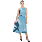 Minimalism Great Wave Off Kanagawa Midi Tie-Back Chiffon Dress