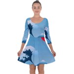 Minimalism Great Wave Off Kanagawa Quarter Sleeve Skater Dress