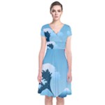 Minimalism Great Wave Off Kanagawa Short Sleeve Front Wrap Dress